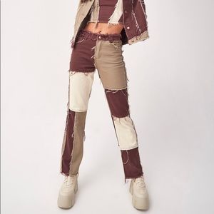 Jaded London Brown Patchwork Denim Boyfriend Jeans